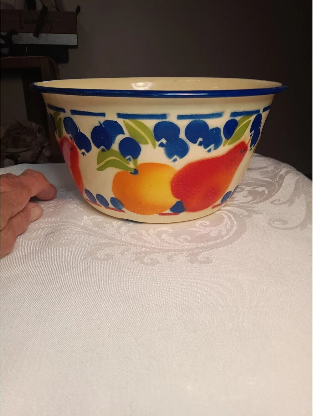 Vintage Enamelware Fruit Bowl 8.5